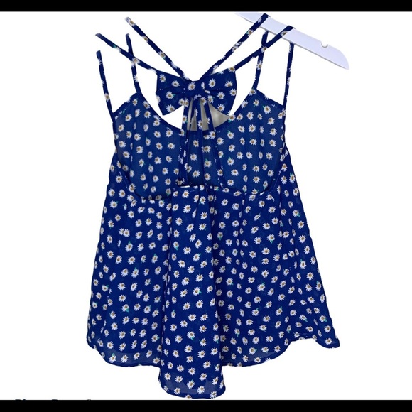 E HANGAR M Boho Daisy Print Tank With Caged Back Bow Detail Blue Size Small - Picture 4 of 7